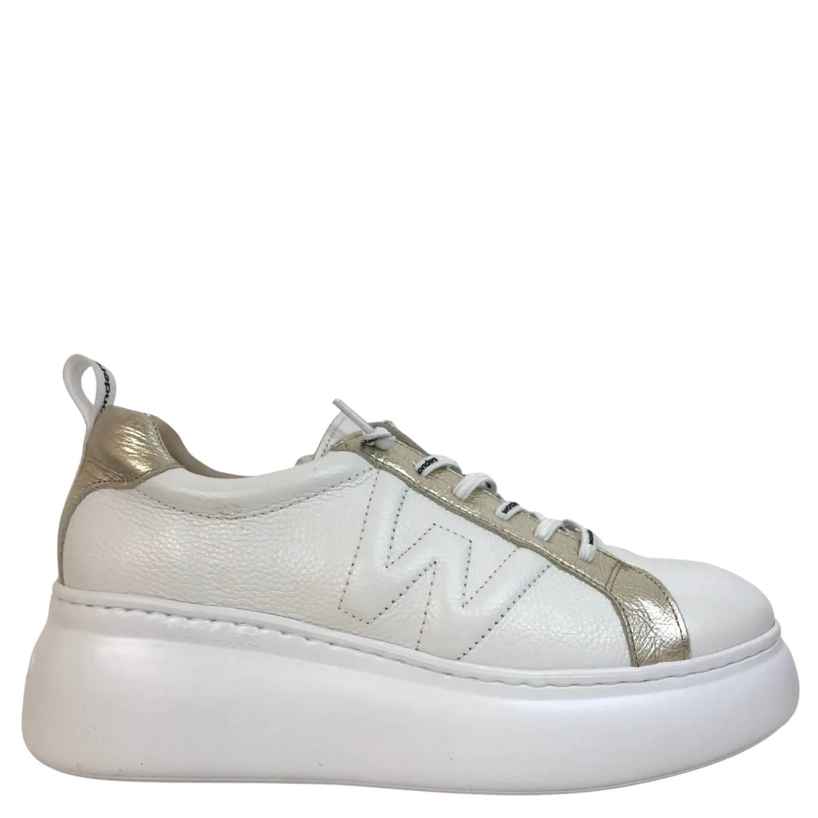 Wonders White & Gold Leather Brand Lace Sneakers