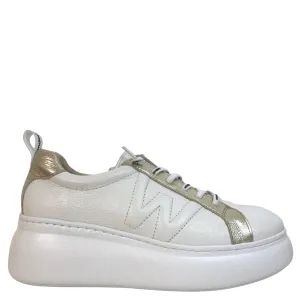 Wonders White & Gold Leather Brand Lace Sneakers