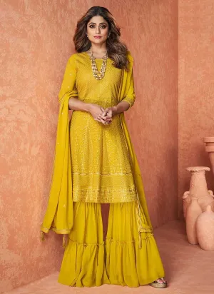 Yellow Stylish Embroidered Gharara Suit
